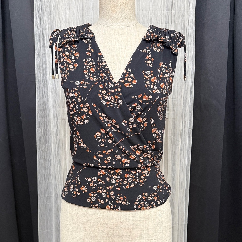 Floral Black Wrap Top